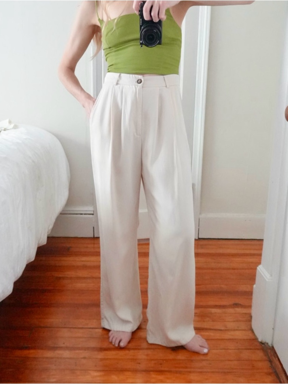 Reformation Cream Wide-Leg Trousers